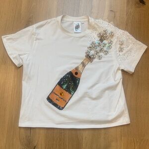 QUEEN OF SPARKLES White Tee with Champagne Sequin Design